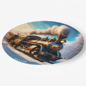 Fantasy Niedlich Vivid Old Train Winter Pappteller (Schrägansicht)