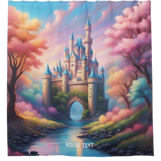 Fantasy Niedlich Vivid Pastel Baum Burg Duschvorhang (Vorderseite)