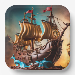 Fantasy Niedlich Vivid Pirate Ship Cake Pappteller