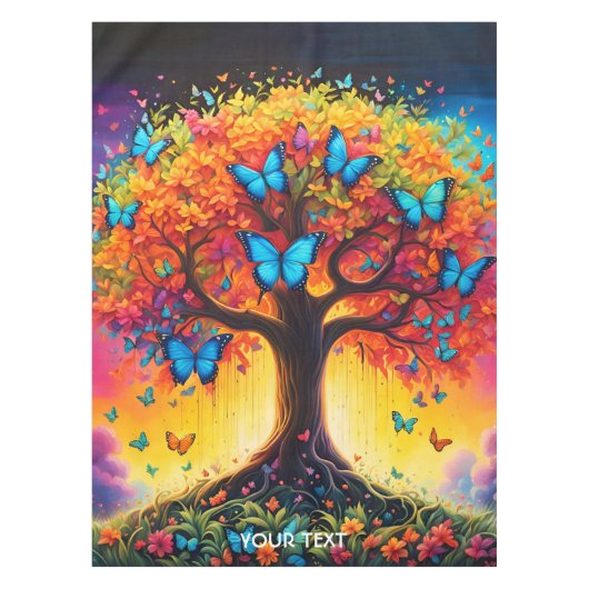 Fantasy Niedlich Vivid Rainbow Tree Butterflies Tischdecke (Vorderseite)