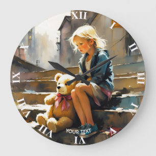 Fantasy Niedlich Vivid Sad Girl Bär Große Wanduhr