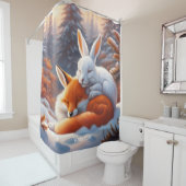 Fantasy Niedlich Vivid Sleeping Fox Hare Duschvorhang (Beispiel)