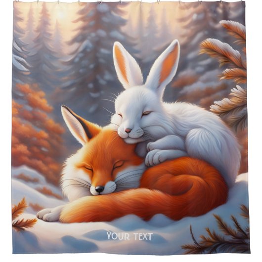 Fantasy Niedlich Vivid Sleeping Fox Hare Duschvorhang (Vorderseite)