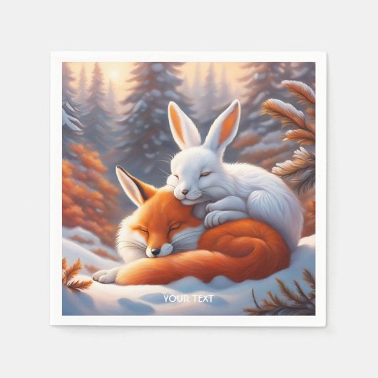 Fantasy Niedlich Vivid Sleeping Fox Hare Serviette (Vorderseite)