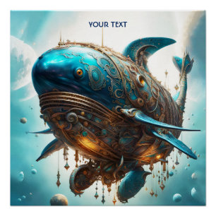 Fantasy Niedlich Vivid Steampunk Whale Sea Poster