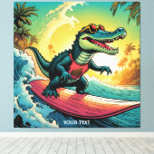 Fantasy Niedlich Vivid Surfing Crocodile Wave Leinwanddruck (Insitu (Holzboden))