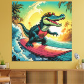 Fantasy Niedlich Vivid Surfing Crocodile Wave Leinwanddruck (Insitu (Wohnzimmer))