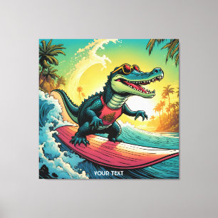 Fantasy Niedlich Vivid Surfing Crocodile Wave Leinwanddruck