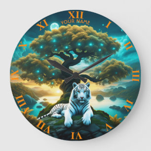 Fantasy Niedlich Vivid Tiger Life Tree Große Wanduhr