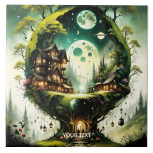 Fantasy Niedlich Vivid Tree House Moon Fliese