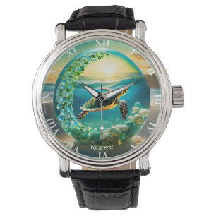 Fantasy Niedlich Vivid Turtle Sea Waves Armbanduhr