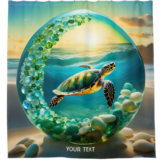 Fantasy Niedlich Vivid Turtle Sea Waves Duschvorhang (Vorderseite)
