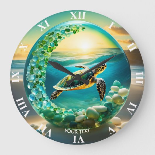 Fantasy Niedlich Vivid Turtle Sea Waves Große Wanduhr (Vorderseite)