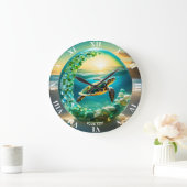 Fantasy Niedlich Vivid Turtle Sea Waves Große Wanduhr (Zuhause)