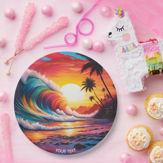 Fantasy Niedlich Vivid Waves Beach Sunset Pappteller (Party)