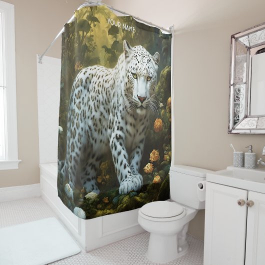 Fantasy Niedlich Vivid White Leopard Portrait Duschvorhang (Beispiel)