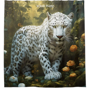 Fantasy Niedlich Vivid White Leopard Portrait Duschvorhang