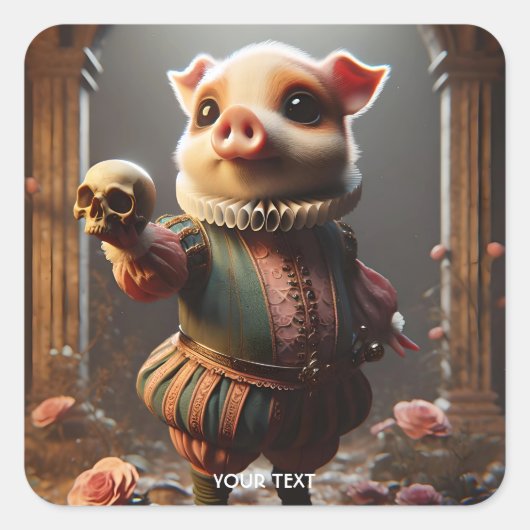 Fantasy Niedlich Wacky Head Pig Quadratischer Aufkleber (Vorderseite)