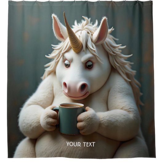 Fantasy Niedlich Wacky Unicorn Kaffee Duschvorhang (Vorderseite)