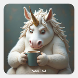 Fantasy Niedlich Wacky Unicorn Kaffee Quadratischer Aufkleber
