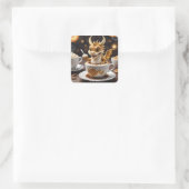 Fantasy Niedlich Waffle Dragon Coffee Quadratischer Aufkleber (Tasche)