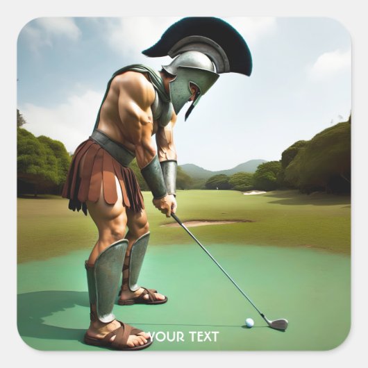 Fantasy Niedlich Warrior Playing Golf Quadratischer Aufkleber (Vorderseite)