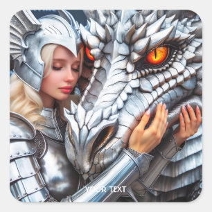 Fantasy Niedlich Warriordrache Quadratischer Aufkleber