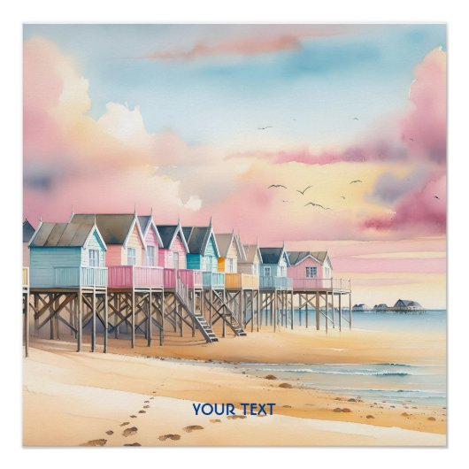 Fantasy Niedlich Watercolor Beach Huts Poster (Vorderseite)