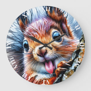 Fantasy Niedlich Watercolor Eichhörnchen Zunge Große Wanduhr