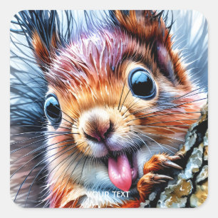 Fantasy Niedlich Watercolor Eichhörnchen Zunge Quadratischer Aufkleber