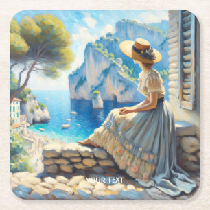 Fantasy Niedlich Watercolor Women Sea Rechteckiger Pappuntersetzer