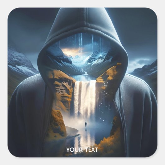 Fantasy Niedlich Waterfall Quadratischer Aufkleber (Vorderseite)