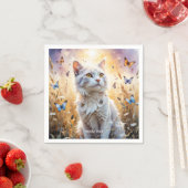 Fantasy Niedlich Weiße Katzen Schmetterlinge Serviette (Beispiel)