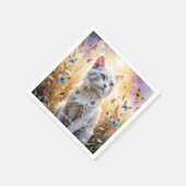 Fantasy Niedlich Weiße Katzen Schmetterlinge Serviette (Ecke)
