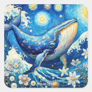 Fantasy Niedlich Whale Stars Sea Quadratischer Aufkleber
