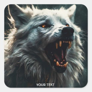 Fantasy Niedlich White Angry Wolf Quadratischer Aufkleber