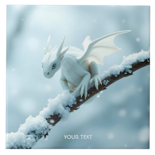 Fantasy Niedlich White Baby Dragon Fliese (Vorderseite)