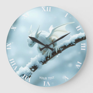 Fantasy Niedlich White Baby Dragon Große Wanduhr