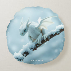 Fantasy Niedlich White Baby Dragon Rundes Kissen