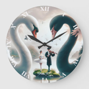 Fantasy Niedlich White Black Swans Große Wanduhr