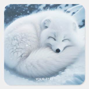 Fantasy Niedlich White Fox Snow Quadratischer Aufkleber