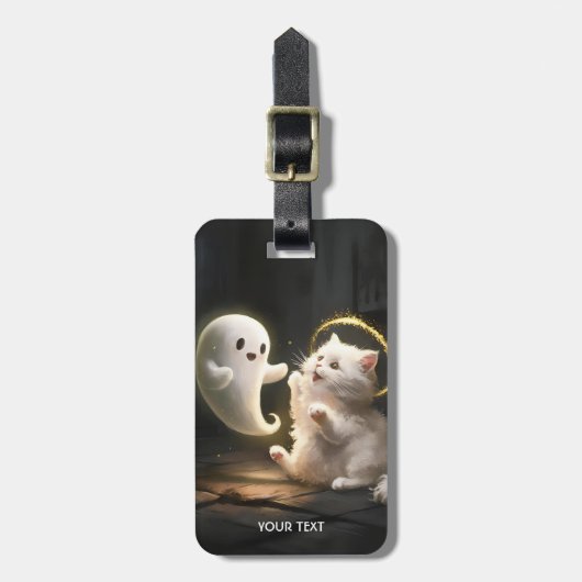 Fantasy Niedlich White Ghost Cat Gepäckanhänger (Vorderseite vertikal)