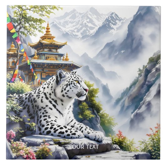 Fantasy Niedlich White Leopard Mountains Fliese (Vorderseite)