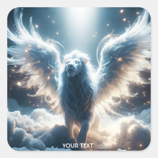 Fantasy Niedlich White Lion Heaven Quadratischer Aufkleber (Vorderseite)