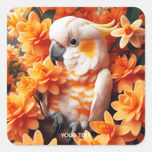 Fantasy Niedlich White Orange Cockatoo Quadratischer Aufkleber