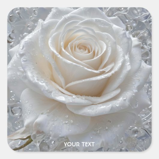 Fantasy Niedlich White Rose Drops Quadratischer Aufkleber (Vorderseite)