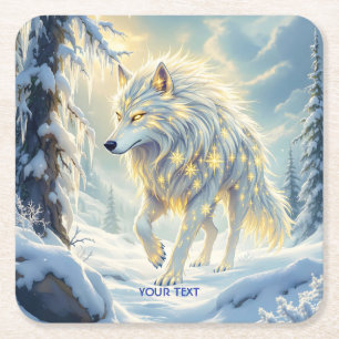Fantasy Niedlich White Wolf Winter Rechteckiger Pappuntersetzer