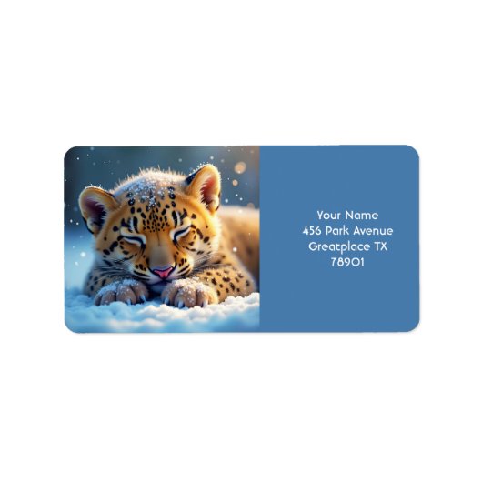Fantasy Niedlich Winter Baby Leopard Adressaufkleber (Vorne)