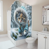 Fantasy Niedlich Winter Kitten Schnee Duschvorhang (Beispiel)