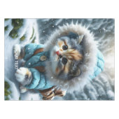 Fantasy Niedlich Winter Kitten Schnee Tischdecke (Vorderseite (Horizontal))